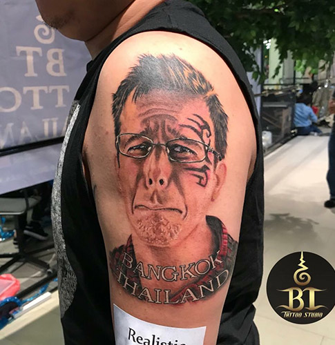 Realistic Tattoo Machine Portrait – BT Tattoo Bangkok Realistic tattoo machine portrait in Bangkok Thailand